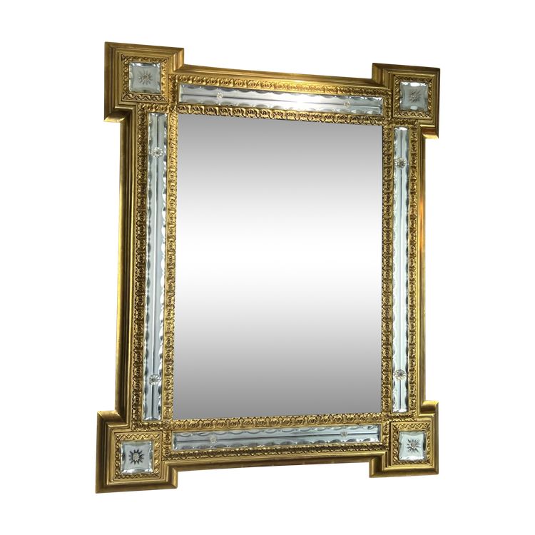 MIROIR ANCIEN DU XIXe EN BOIS DORÉ ENTOURÉ DE BAGUETTES DE MIROIRS OPAQUES