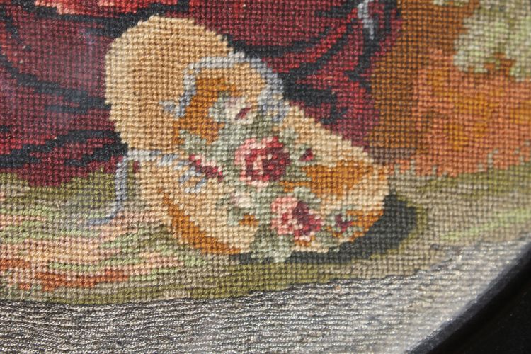 Romantic tapestry with pastoral decor on silver threads 19th century ebony frame