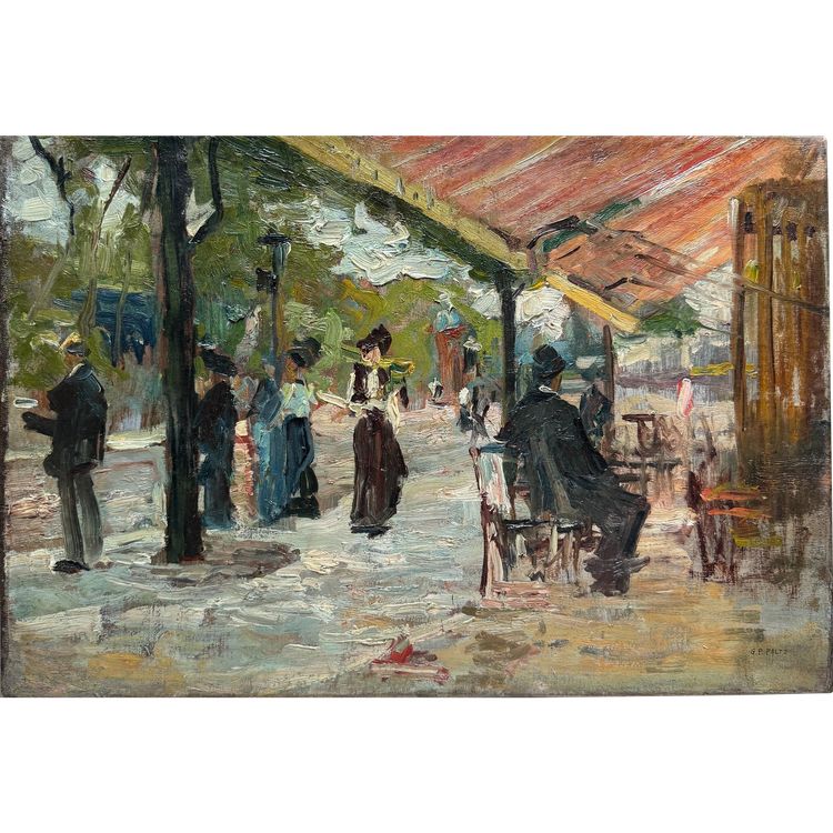 Pierre Gustave Paltz (1885-1921) - Paris, lively terrace on the boulevards, circa 1910