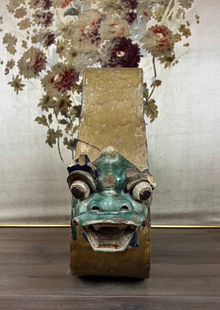 Antique architectural element - Chinese dragon in glazed stoneware, 19th century