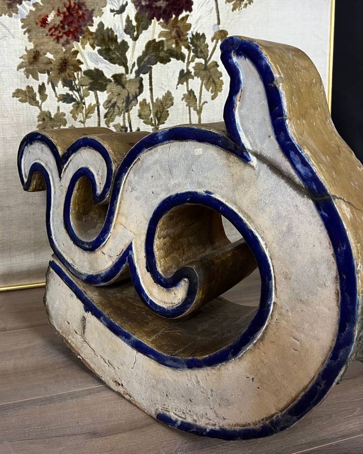 Antique architectural element - Chinese dragon in glazed stoneware, 19th century