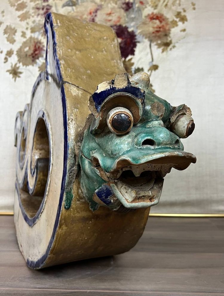 Antique architectural element - Chinese dragon in glazed stoneware, 19th century