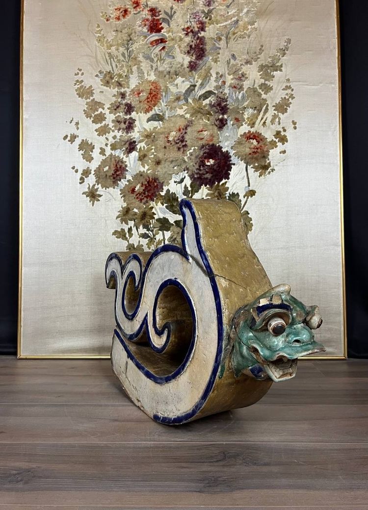 Antique architectural element - Chinese dragon in glazed stoneware, 19th century