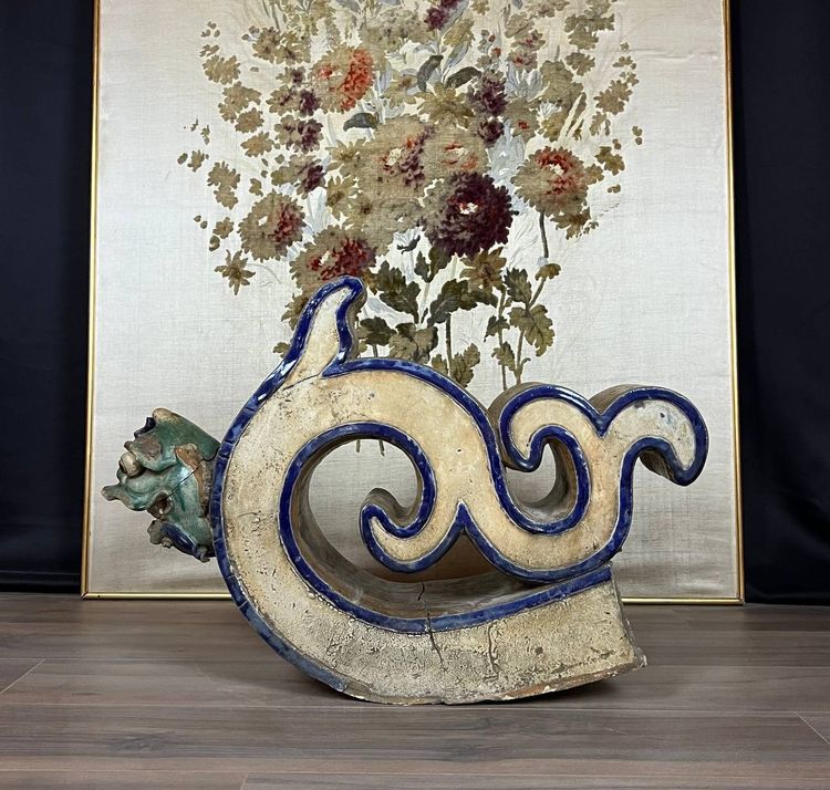 Antique architectural element - Chinese dragon in glazed stoneware, 19th century
