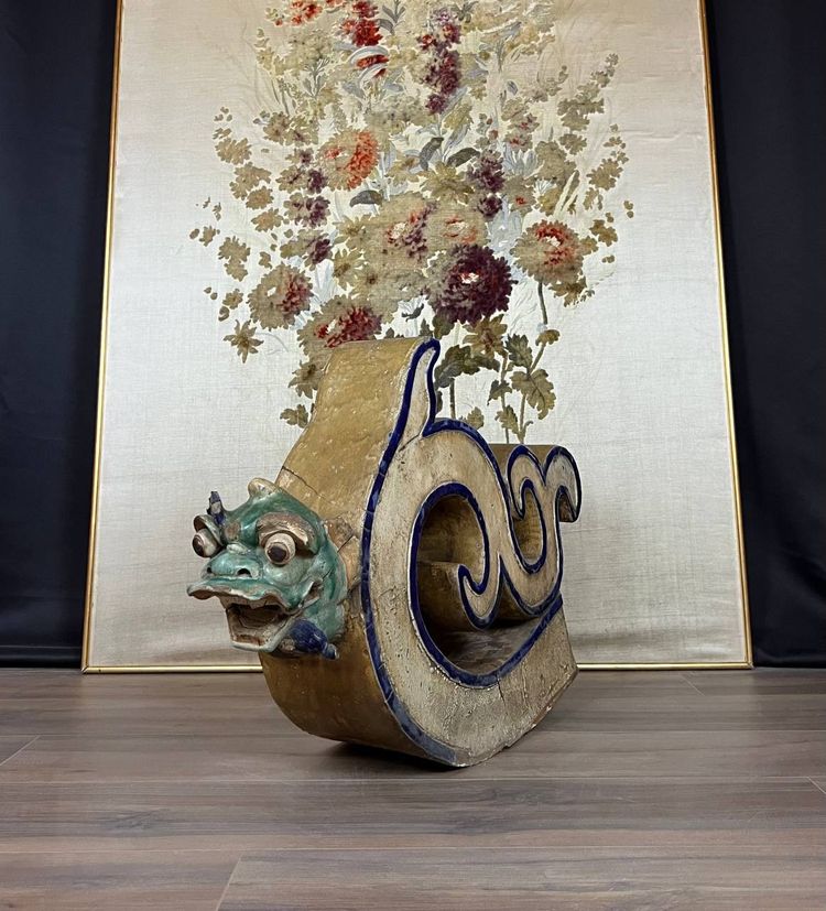 Antique architectural element - Chinese dragon in glazed stoneware, 19th century