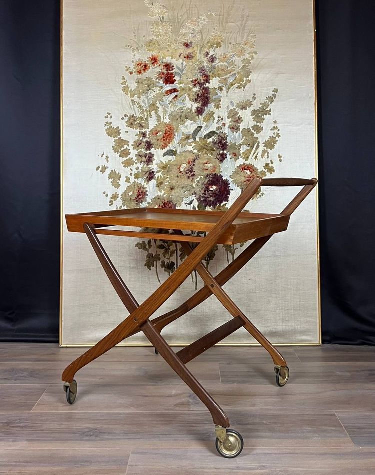 Chariot de service danois vintage en teck – design scandinave des années 60