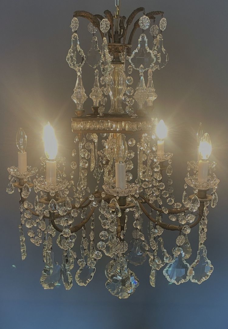 Lampadario a gabbia di cristallo Luigi XV con 8 bracci luminosi
