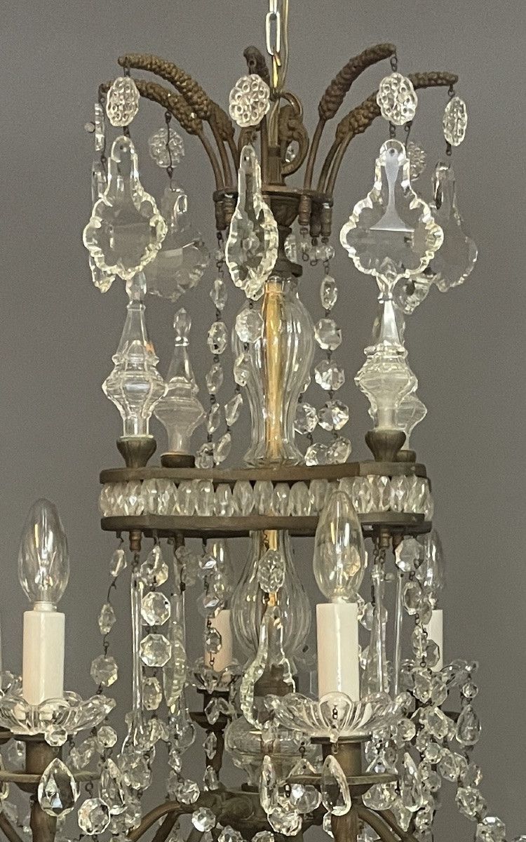 Lampadario a gabbia di cristallo Luigi XV con 8 bracci luminosi