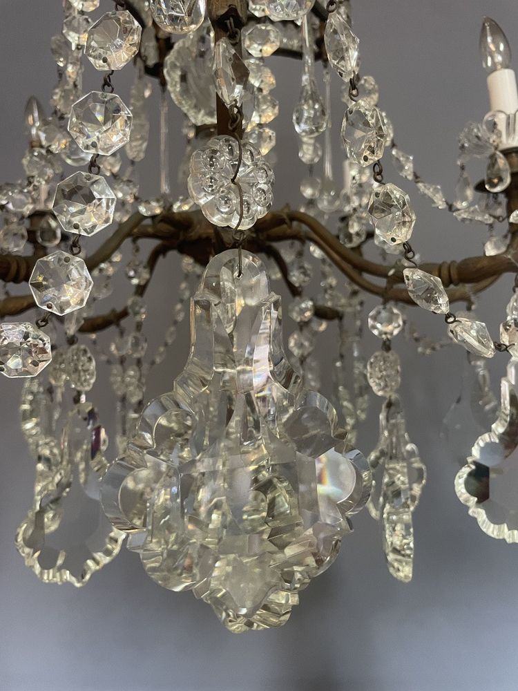 Lampadario a gabbia di cristallo Luigi XV con 8 bracci luminosi