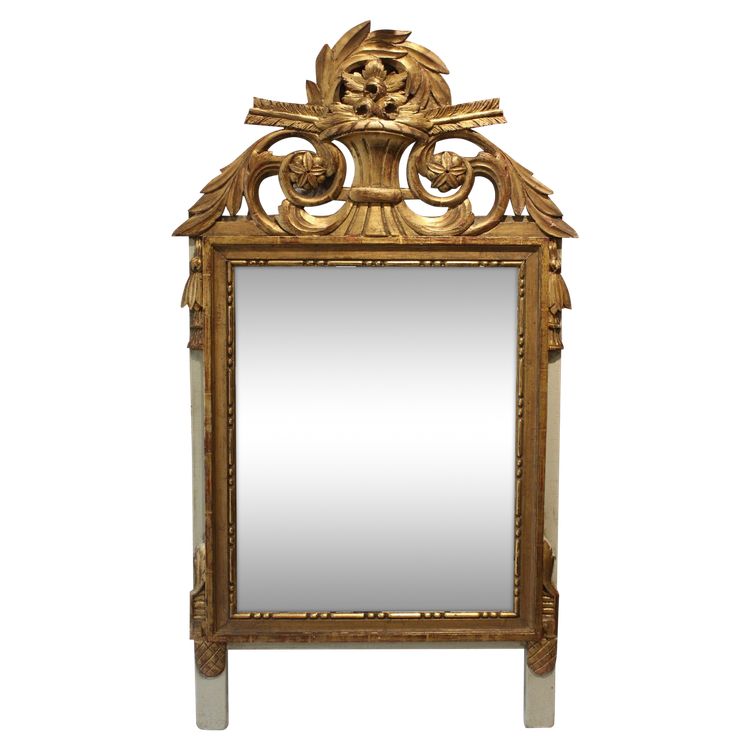 Miroir à fronton en bois doré style Louis XVI 19ème siècle