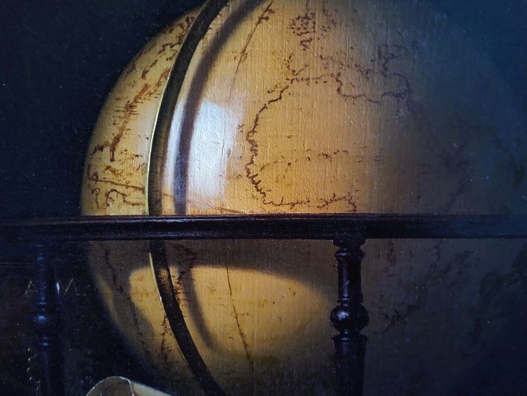 Nature Morte avec Globe, Livres et Longue-vue,  Huile sur toile par  Jean Grimal (1942–1998)