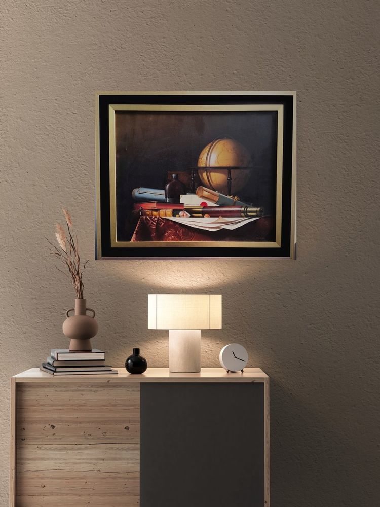 Nature Morte avec Globe, Livres et Longue-vue,  Huile sur toile par  Jean Grimal (1942–1998)