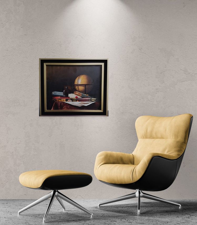 Nature Morte avec Globe, Livres et Longue-vue,  Huile sur toile par  Jean Grimal (1942–1998)