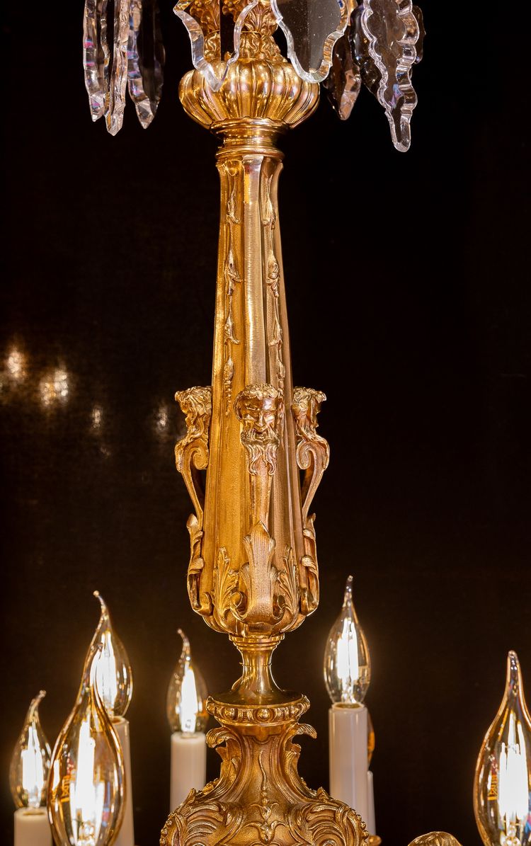 Victor Raulin (1867-1925) and Baccarat Lustre aux Amours in Chiseled and Gilded Bronze, Louis XV Sty