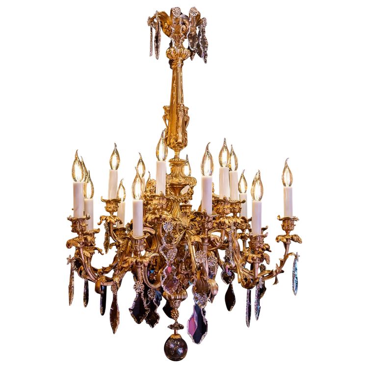 Victor Raulin (1867-1925) and Baccarat Lustre aux Amours in Chiseled and Gilded Bronze, Louis XV Sty