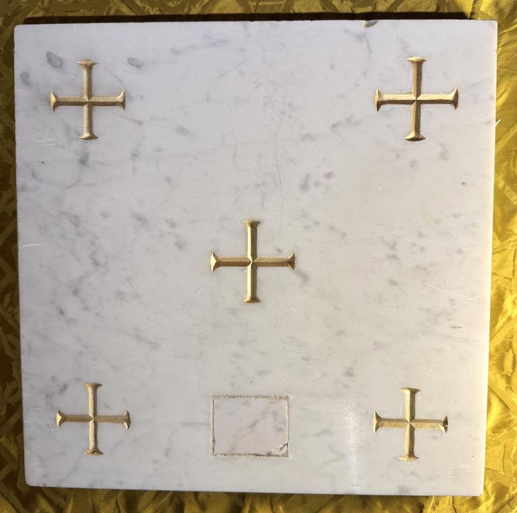 Marble altar stone and relic
