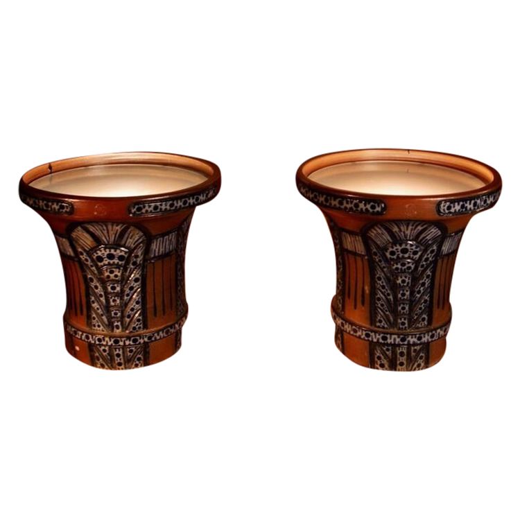  Paire de très rares et impressionnantes jardinières Art déco en grès cérame, tables d'appoint suppr