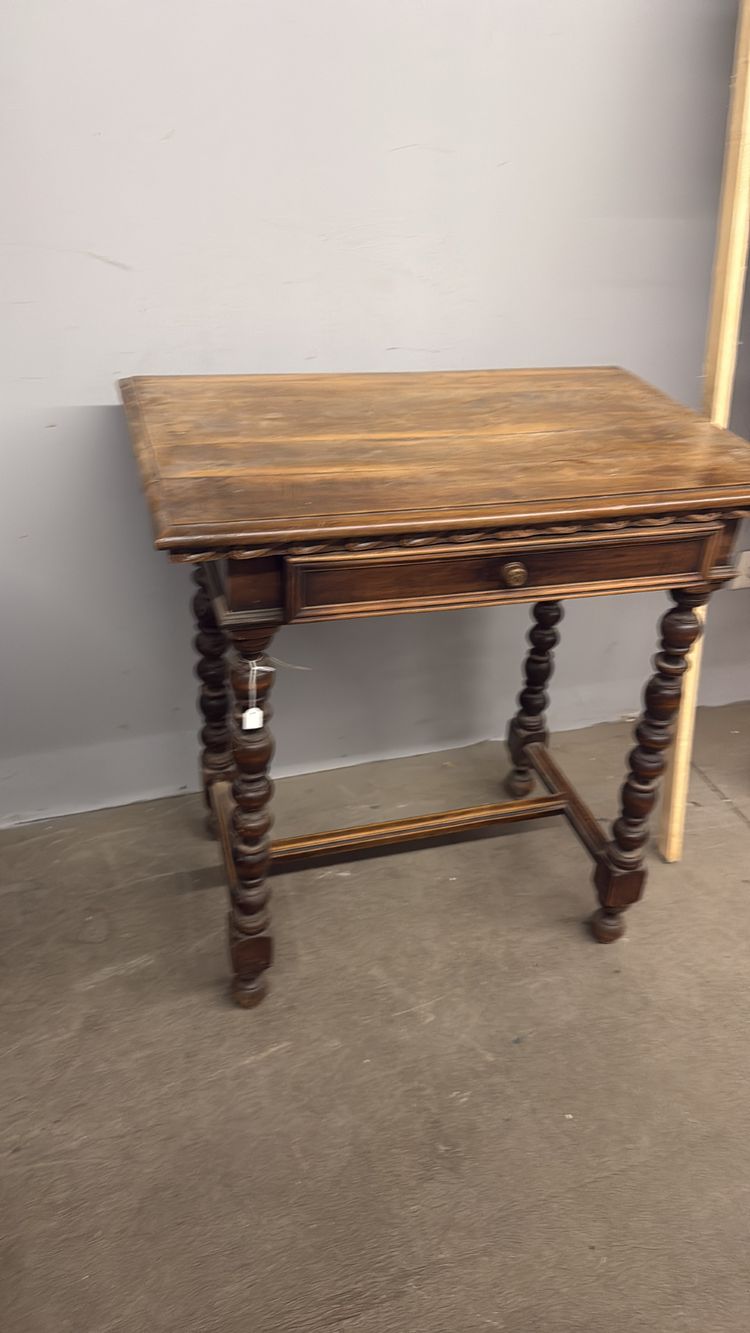 Table à écrire ancienne du 19ème siècle, en noyer massif, 75x80x50 cm