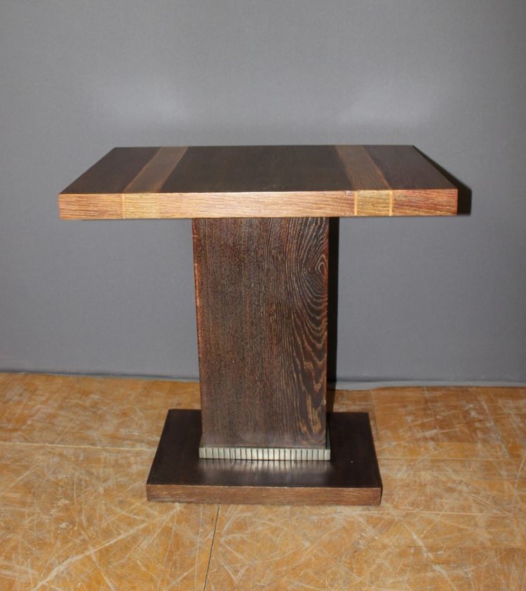 Guéridon Art déco en chêne et bronze nickelé vers 1930
