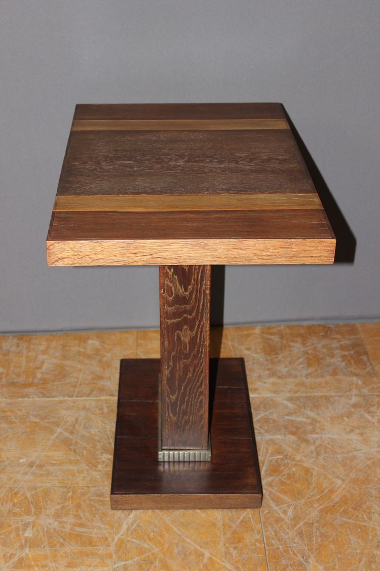 Guéridon Art déco en chêne et bronze nickelé vers 1930