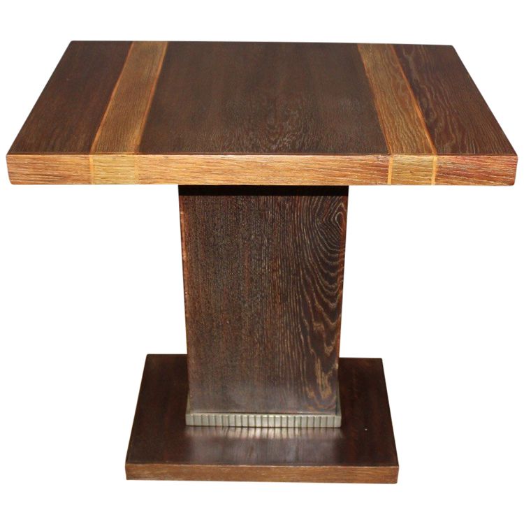 Guéridon Art déco en chêne et bronze nickelé vers 1930