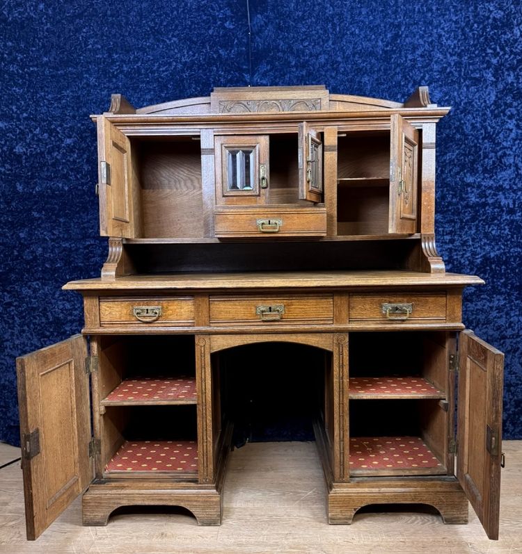 Bureau à gradin époque art nouveau en chêne sculpté vers 1900 