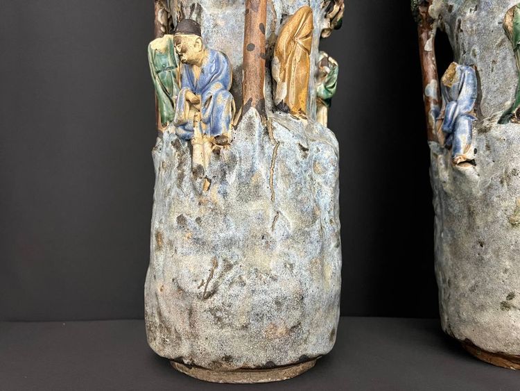 Coppia di vasi cinesi in ceramica Shiwan - Fine XIX/inizio XX secolo