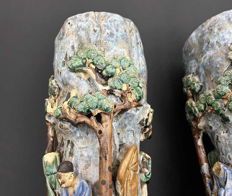 Coppia di vasi cinesi in ceramica Shiwan - Fine XIX/inizio XX secolo