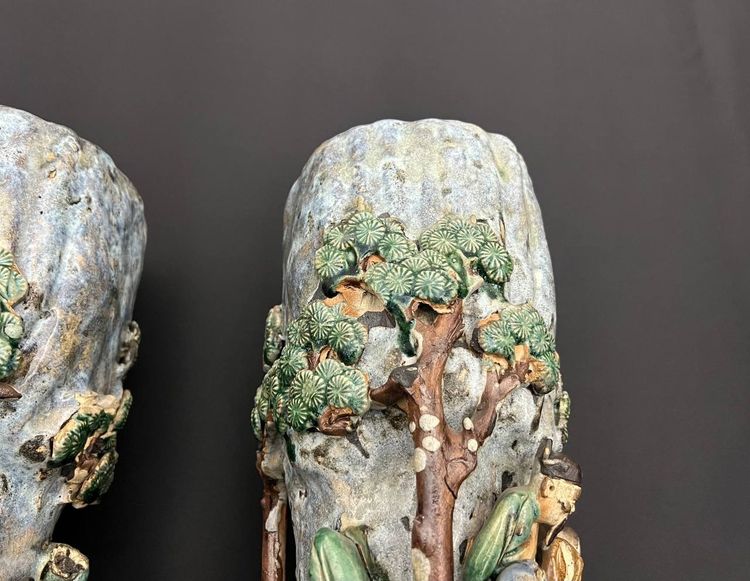 Coppia di vasi cinesi in ceramica Shiwan - Fine XIX/inizio XX secolo