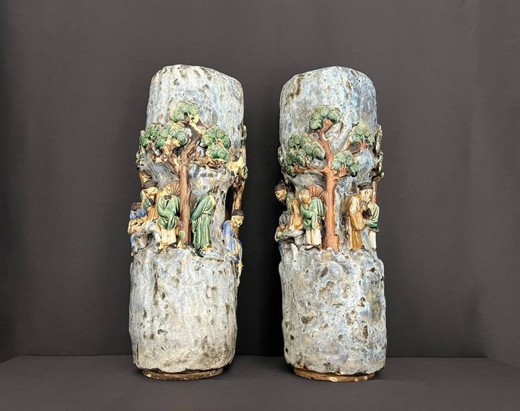 Coppia di vasi cinesi in ceramica Shiwan - Fine XIX/inizio XX secolo