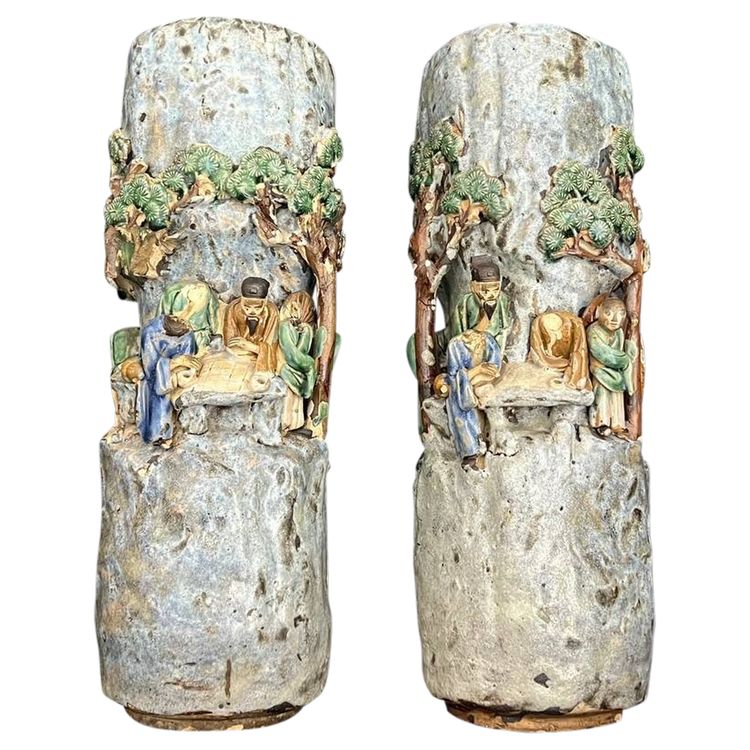 Coppia di vasi cinesi in ceramica Shiwan - Fine XIX/inizio XX secolo