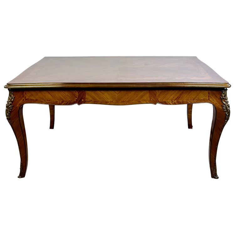 Tavolo in stile Luigi XV con intarsio e foglie in bronzo 1940