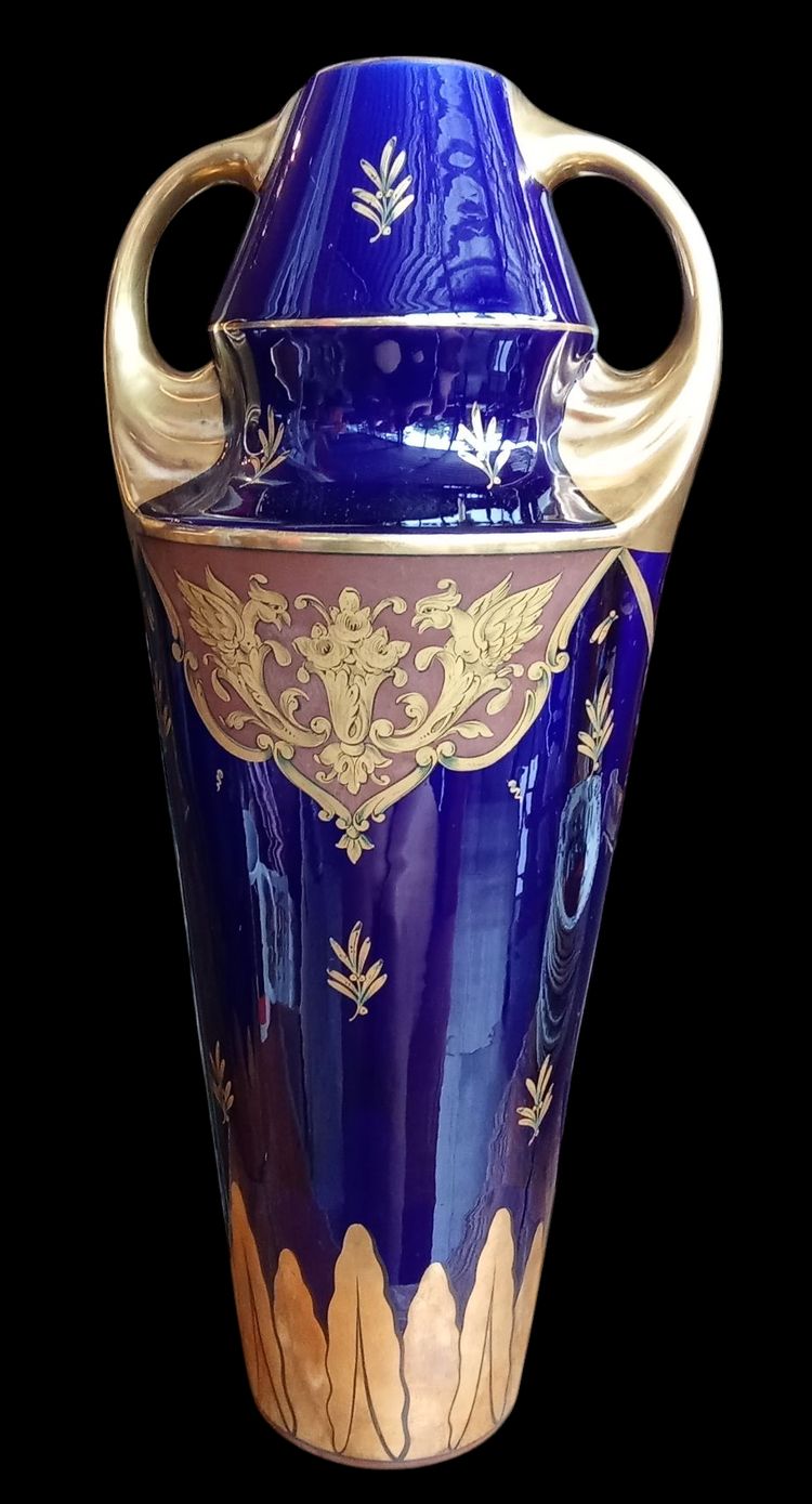 Paire grands vases anciens bleu de Tours Manufacture Jaget et Pinon 