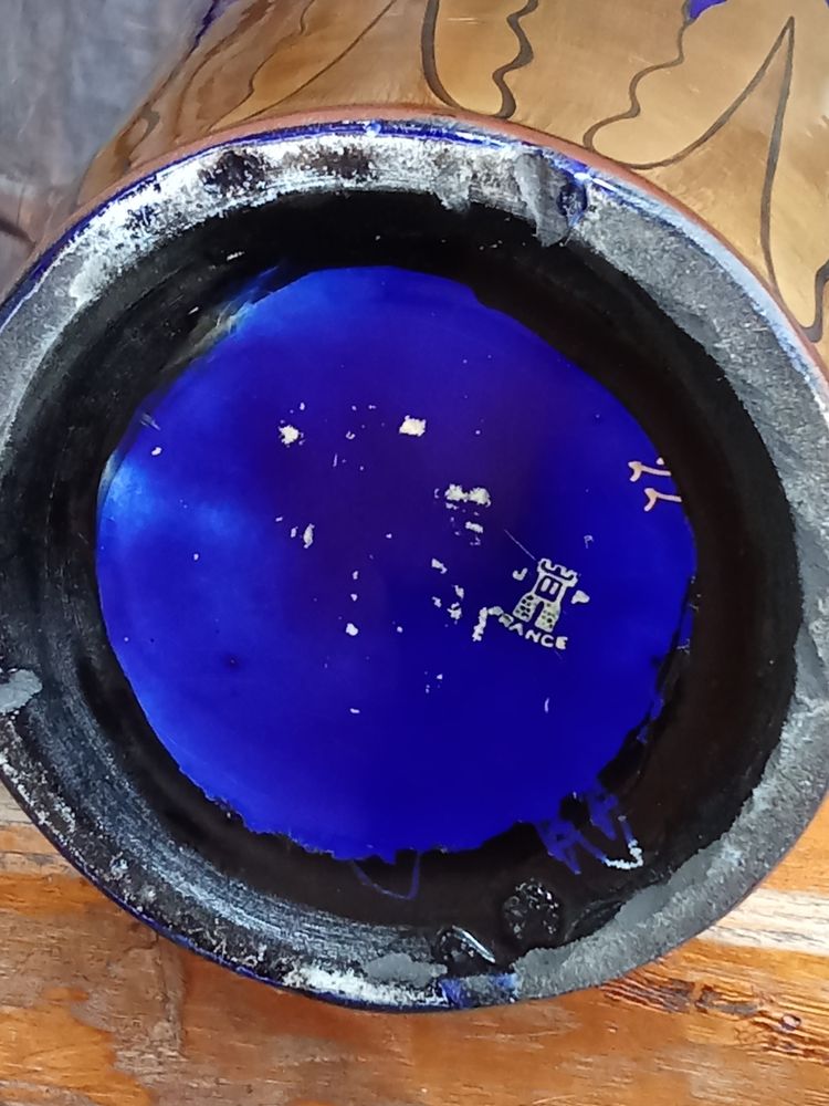 Paire grands vases anciens bleu de Tours Manufacture Jaget et Pinon 