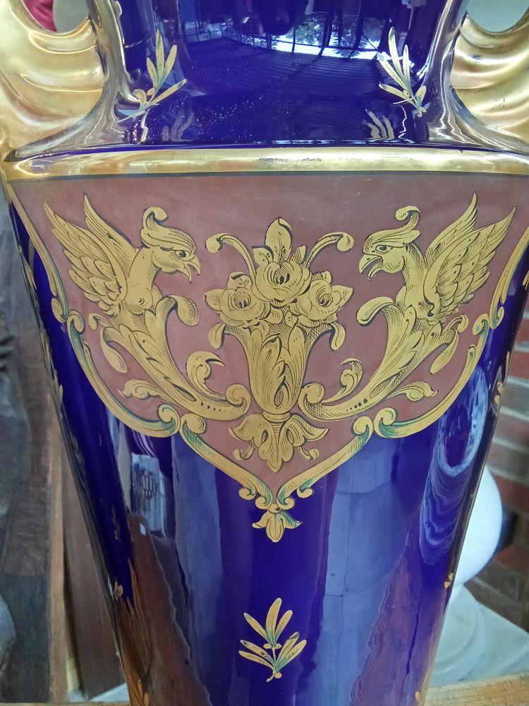 Paire grands vases anciens bleu de Tours Manufacture Jaget et Pinon 
