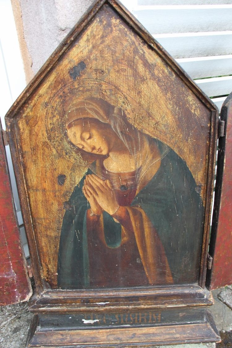 Großes Triptychon Gemalte Tafel Mit Der Madonna XVIII Italienisch