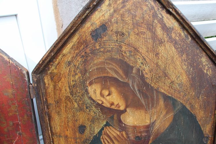 Großes Triptychon Gemalte Tafel Mit Der Madonna XVIII Italienisch