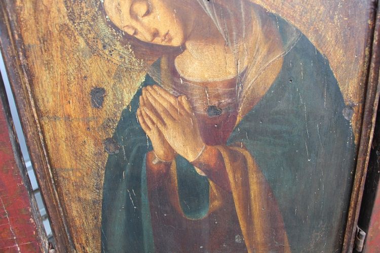 Großes Triptychon Gemalte Tafel Mit Der Madonna XVIII Italienisch
