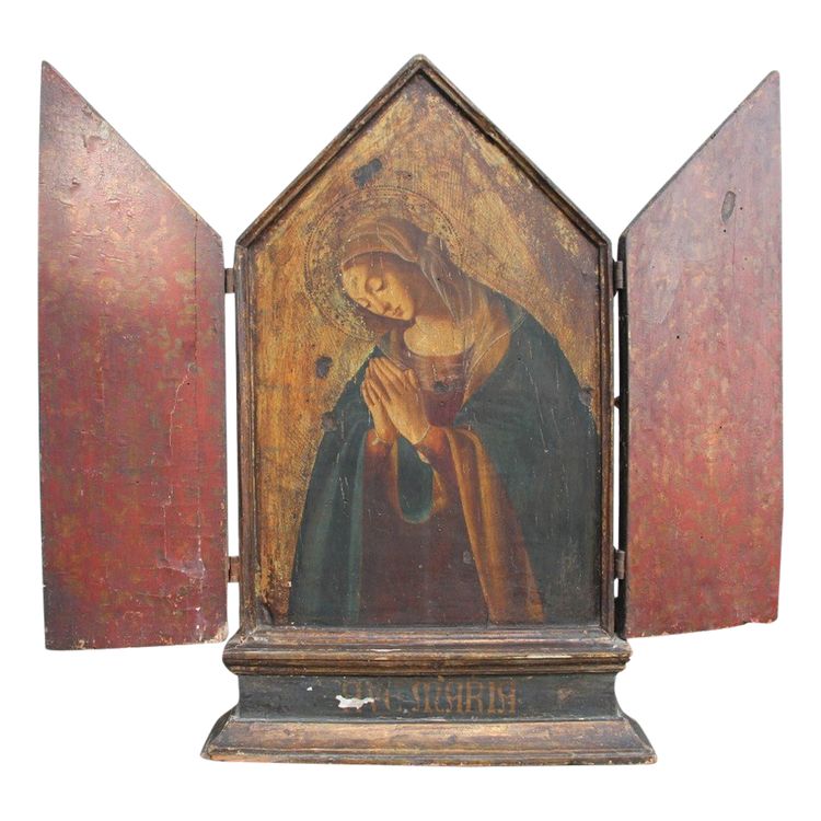 Großes Triptychon Gemalte Tafel Mit Der Madonna XVIII Italienisch