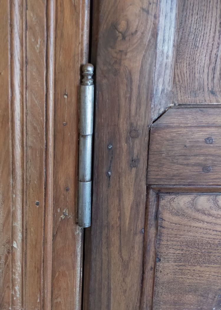 Two antique oak cornerboards curved cupboard doors