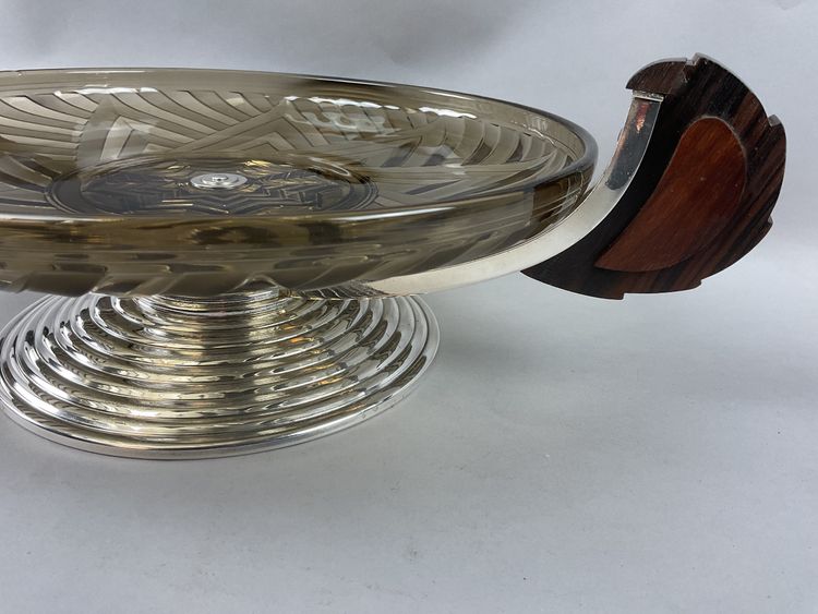 Coupe sur pied verre et metal argenté style art deco 