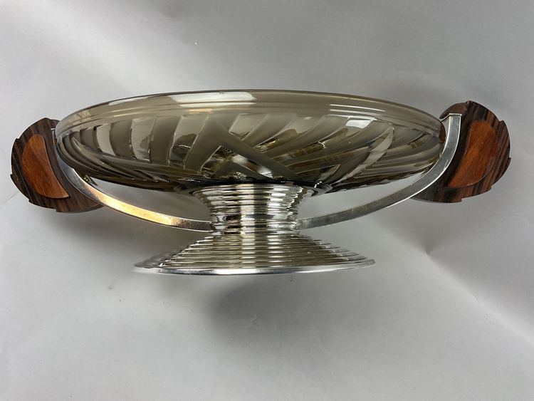 Coupe sur pied verre et metal argenté style art deco 