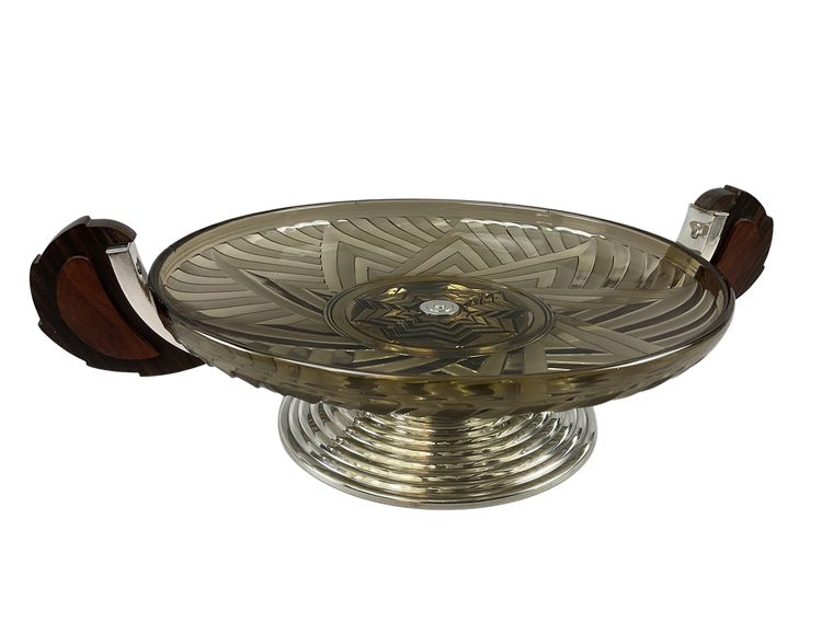 Coupe sur pied verre et metal argenté style art deco 