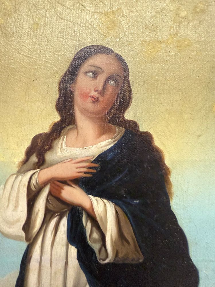 Peinture à l'huile ancienne Immaculée conception, 104x59 cm, Ecole italienne du 19e siècle