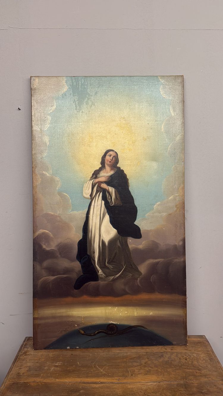Peinture à l'huile ancienne Immaculée conception, 104x59 cm, Ecole italienne du 19e siècle