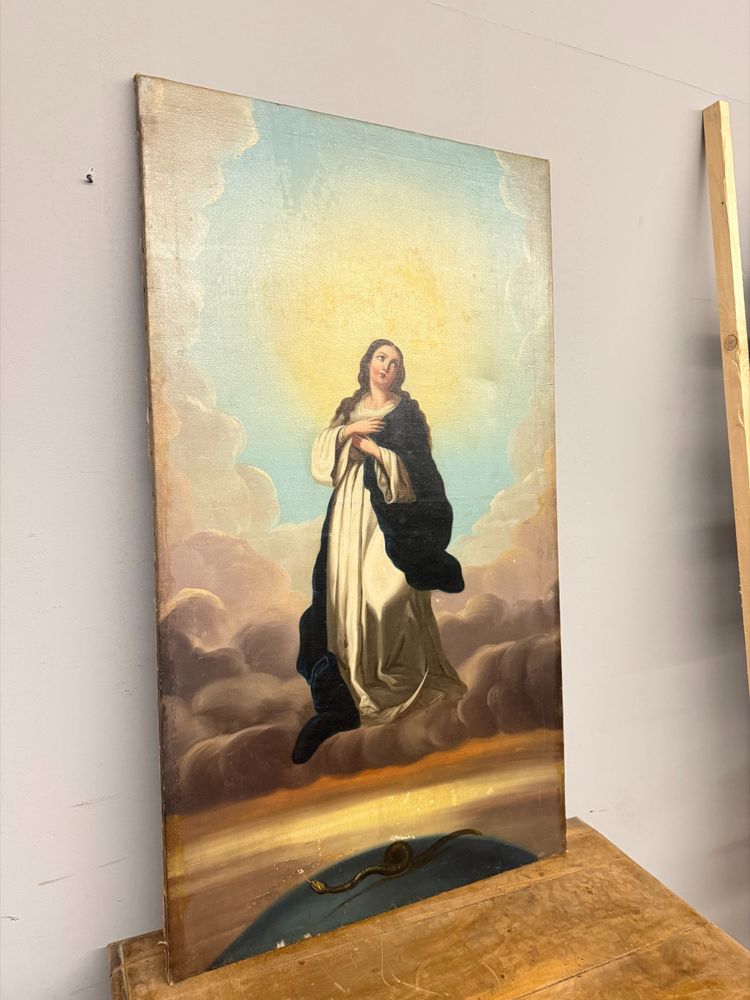 Peinture à l'huile ancienne Immaculée conception, 104x59 cm, Ecole italienne du 19e siècle