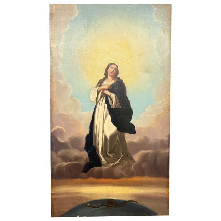 Peinture à l'huile ancienne Immaculée conception, 104x59 cm, Ecole italienne du 19e siècle