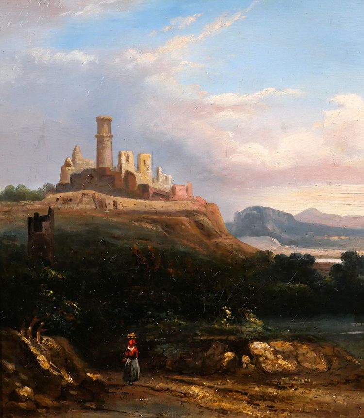 Louis-A. Lapito (att. à) 1803-1874 Italie, paysage aux ruines, tableau, 1830-40, romantisme