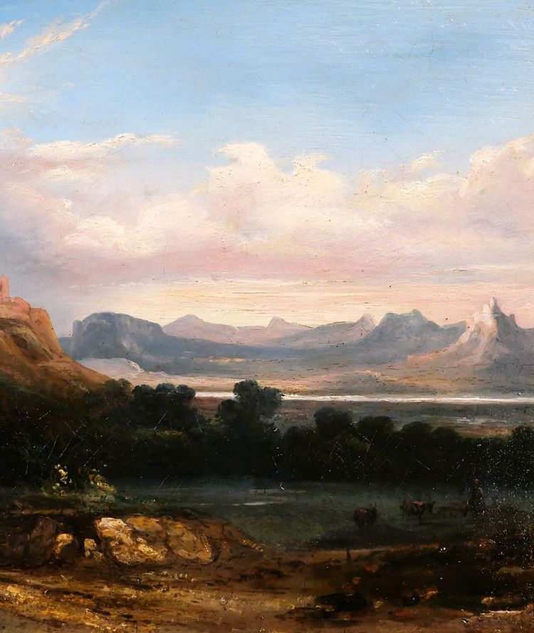 Louis-A. Lapito (att. à) 1803-1874 Italie, paysage aux ruines, tableau, 1830-40, romantisme