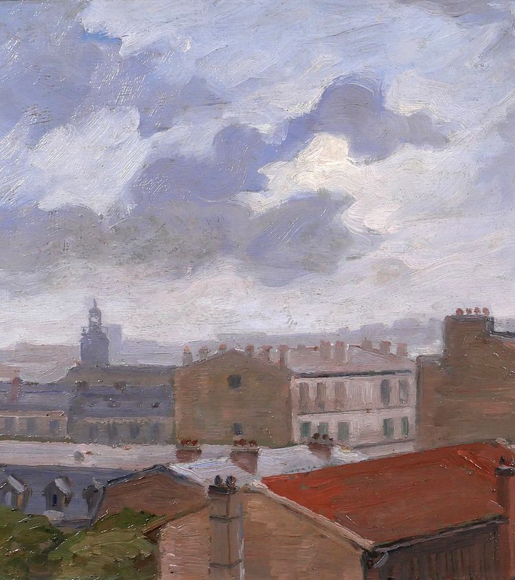 Salvator SANCHIS, Parigi, i tetti con Montmartre, dipinto di paesaggio, 1930-40 ca.